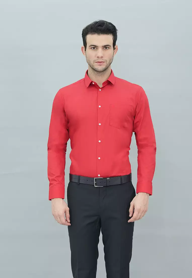 Johnwin - Kemeja Formal Basic - Lengan Panjang Warna Merah FSH.650.Q251.972.C-L/S