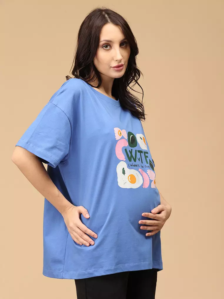WTF Oversized Maternity T-Shirt - Blue