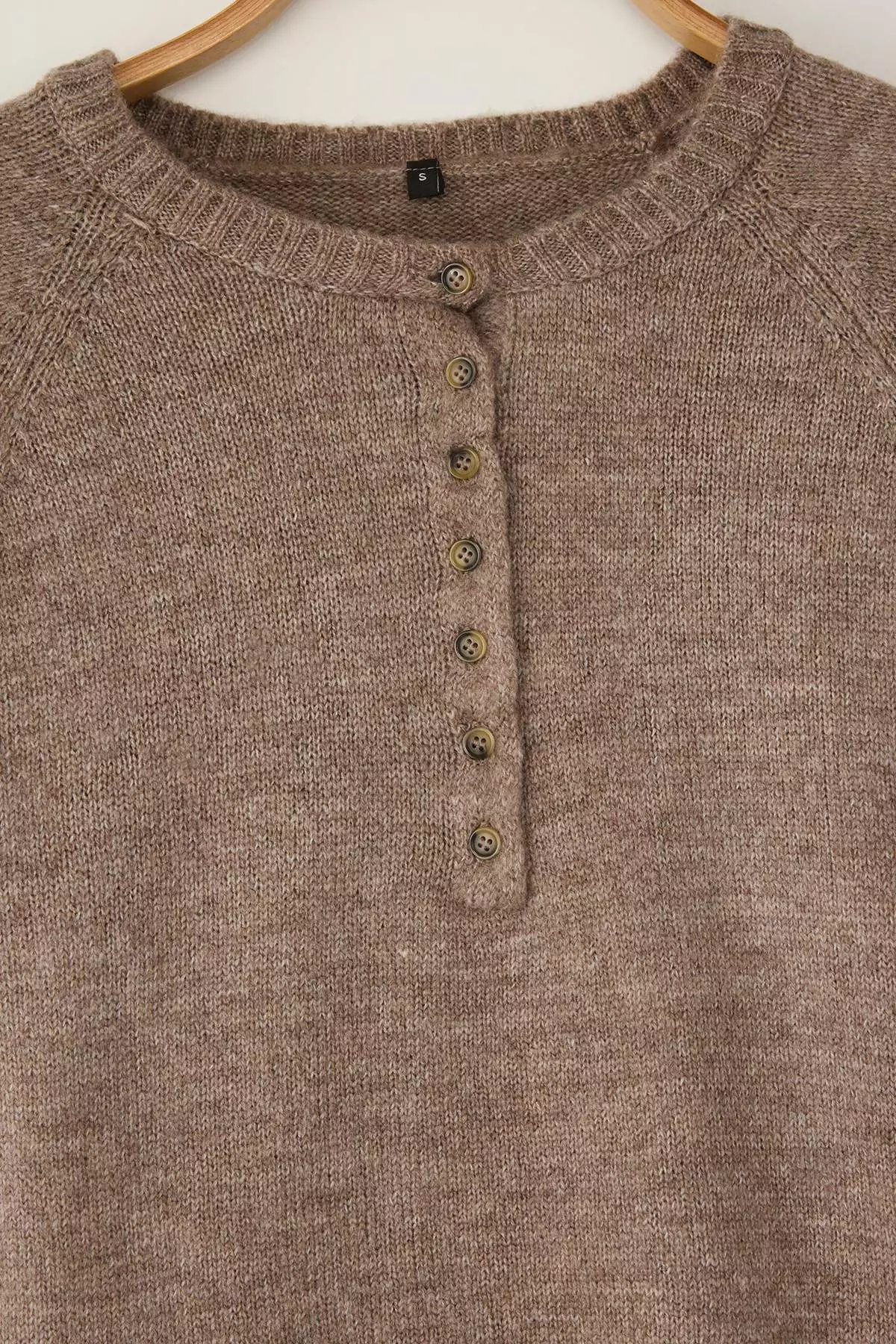 Mink Soft Textured Button Detailed Knitwear Sweater