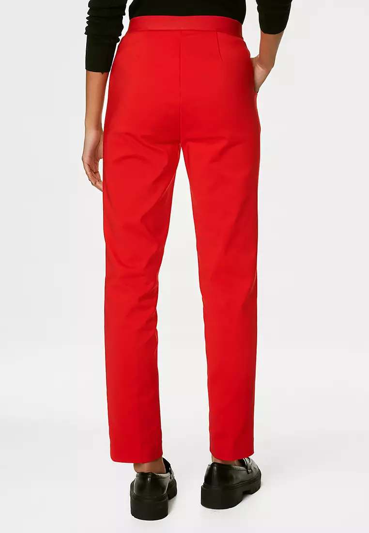 Cotton Blend Slim Fit Ankle Grazer Trousers