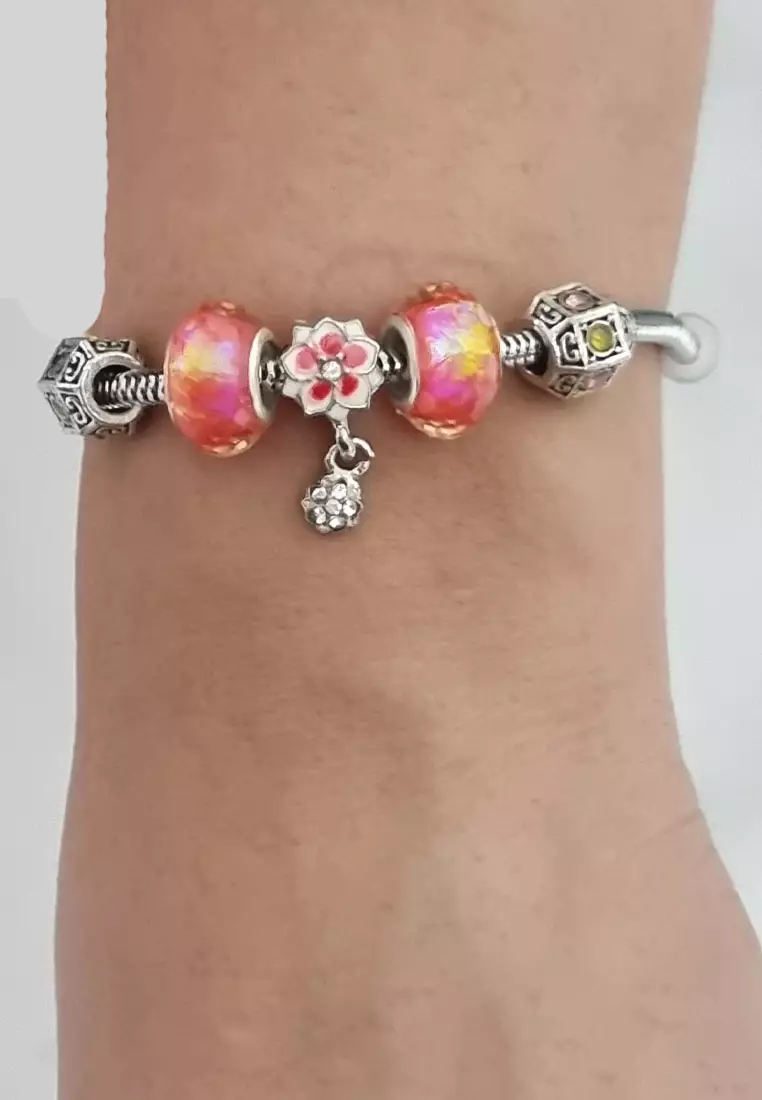Accessories Wanita Aloha Pomora Charm Bracelet Gelang Wanita Silver & Tutty Fruity Pink