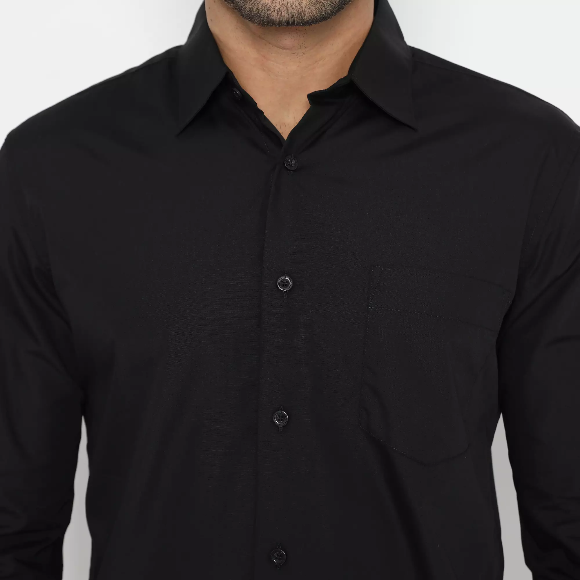 Platini Baju Kemeja Polos Basic Pria Panjang Katun CVC Hitam 66174