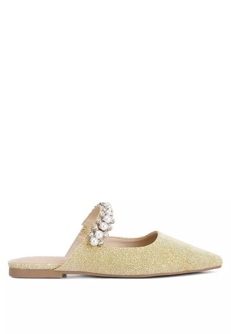 Discount on Rag & Co.  shoes - SKU: Mary Jane Cutout Embellished Mules In Beige