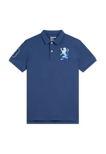 GIORDANO blue Men's 3D Lion Embroidered Stretch Pique Short Sleeve Polo 01011222 0F0CEAAB90B262GS_1