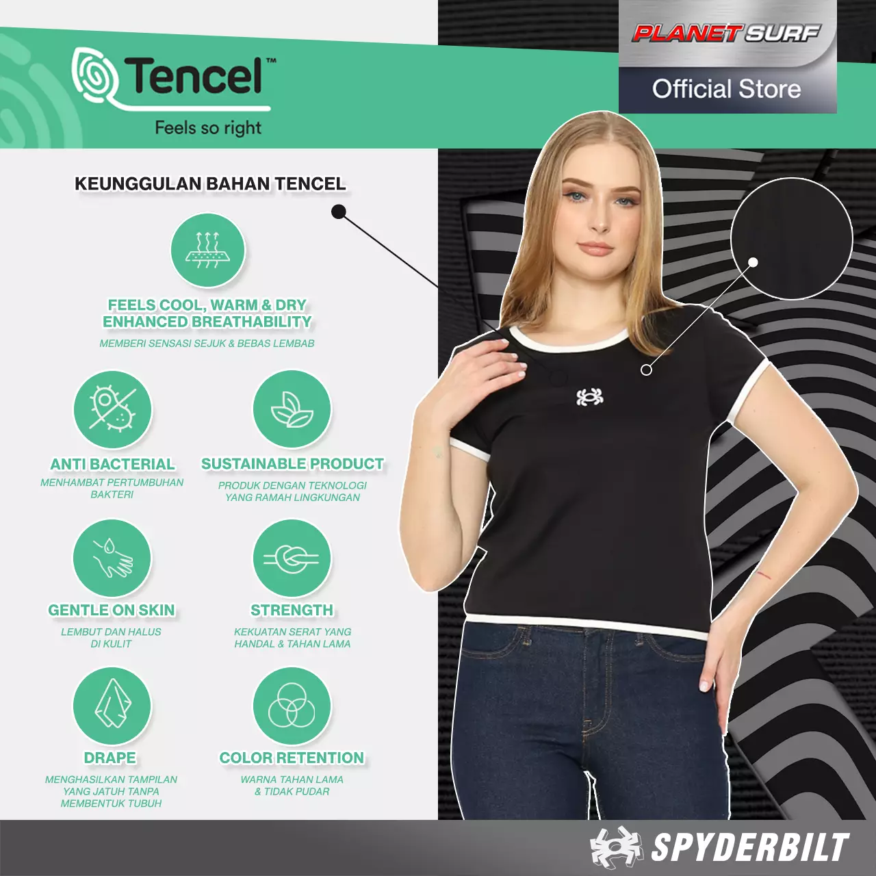 Spyderbilt Kaos Lengan Pendek Wanita Channie Tencel Ladies Tee Planet Surf