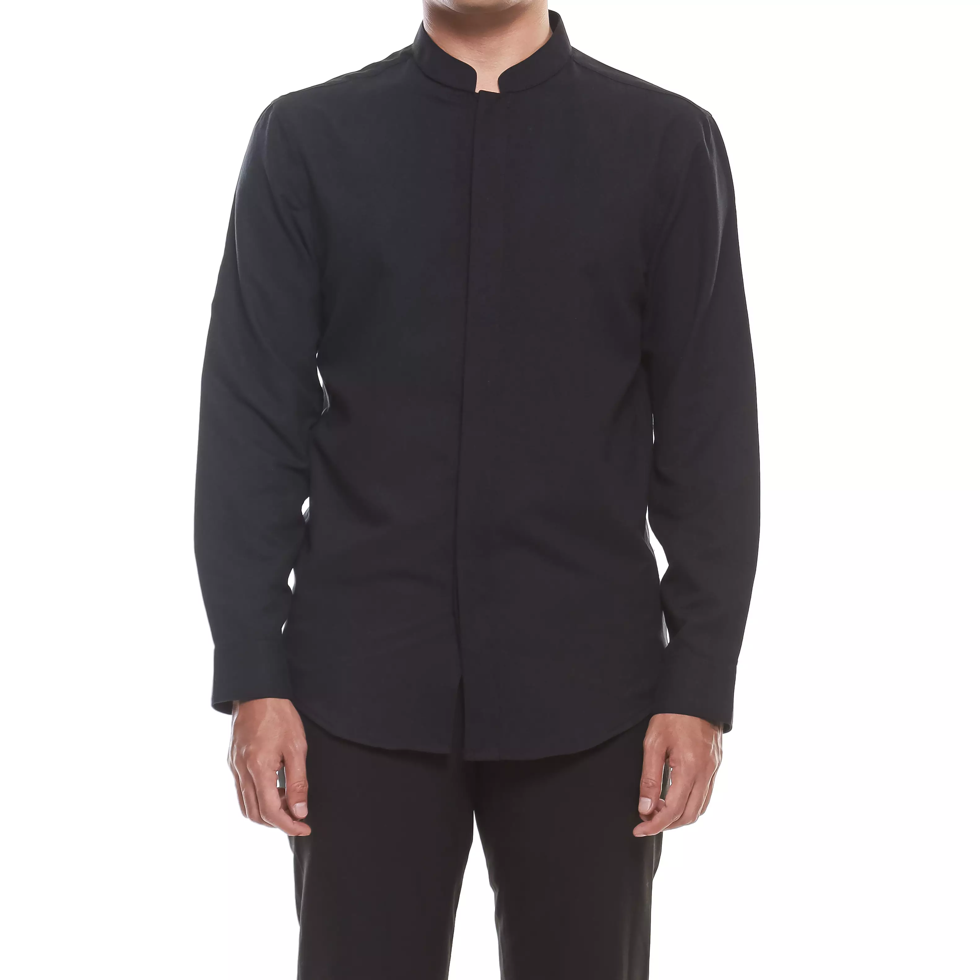 OXCON Kemeja Koko Pria Lengan Panjang Polos Fitra Black