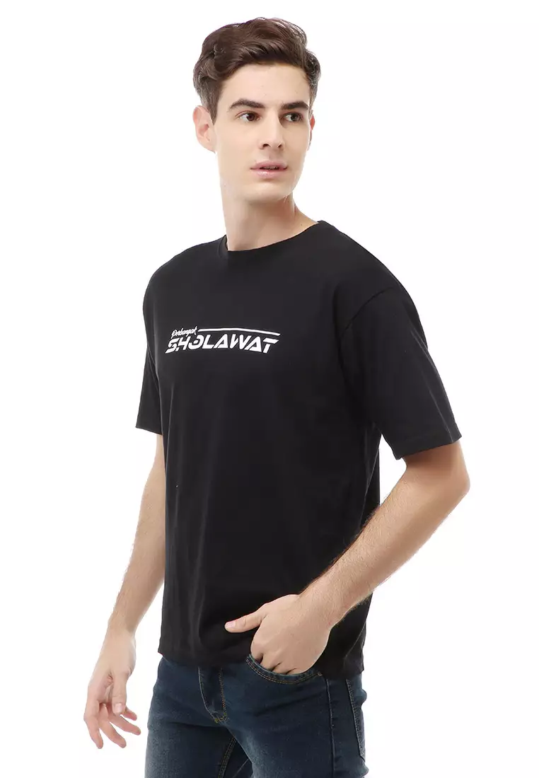 T-Shirt Atasan Kasual Pria Shalawat Lengan Pendek Material Cotton ORIGINAL - Black