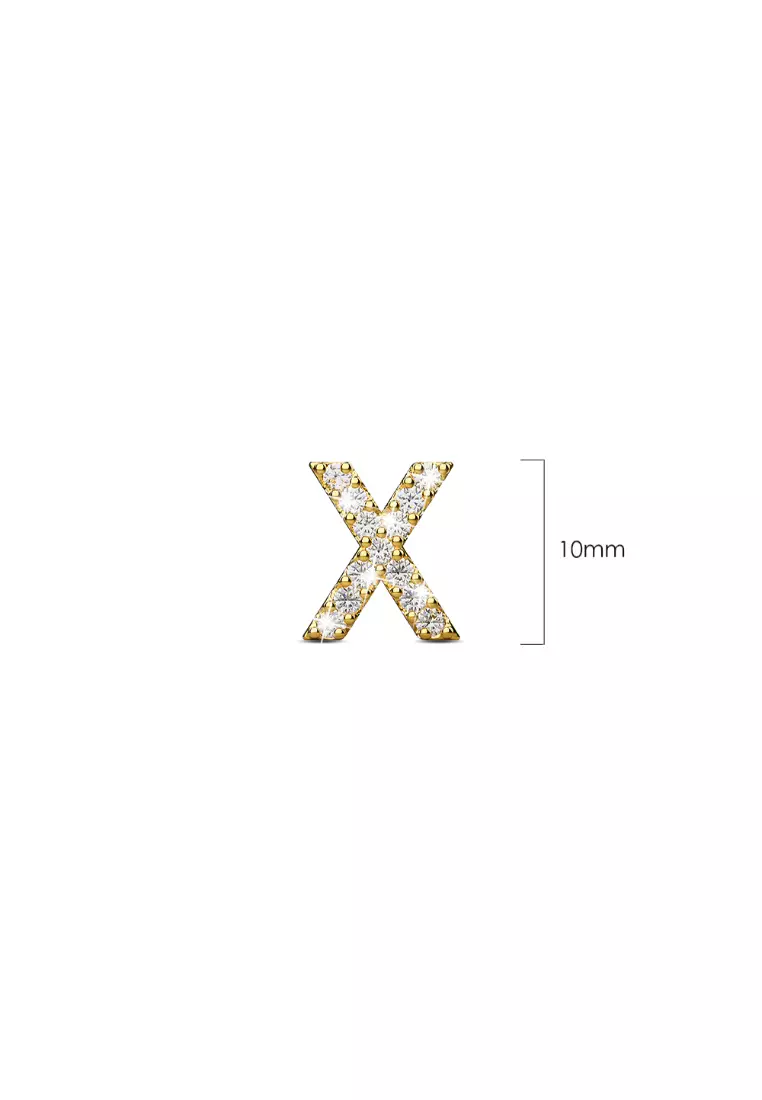 Solid 925 Sterling Silver Glamour Alphabet Letter Earrings Gold - X