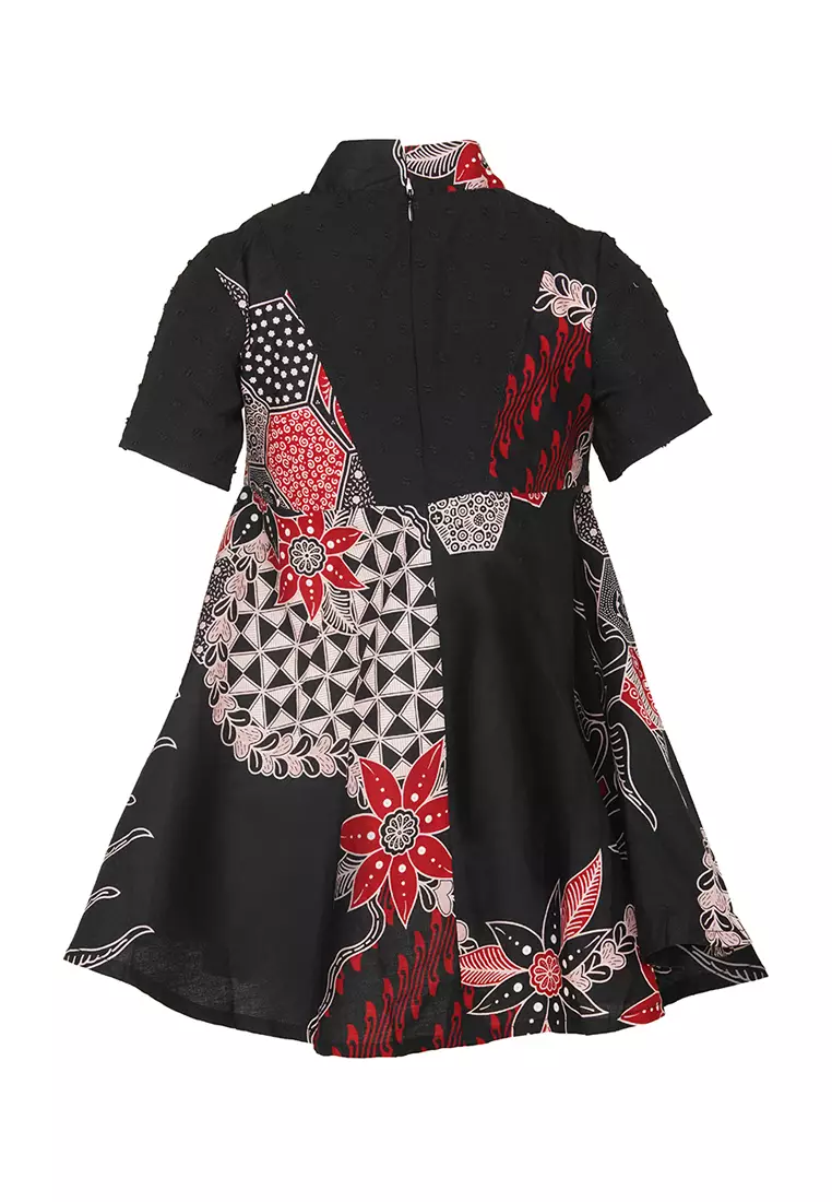 Baju Anak Perempuan Lianzel 4Th-14Th Dress Batik Anak Black Lengan Pendek