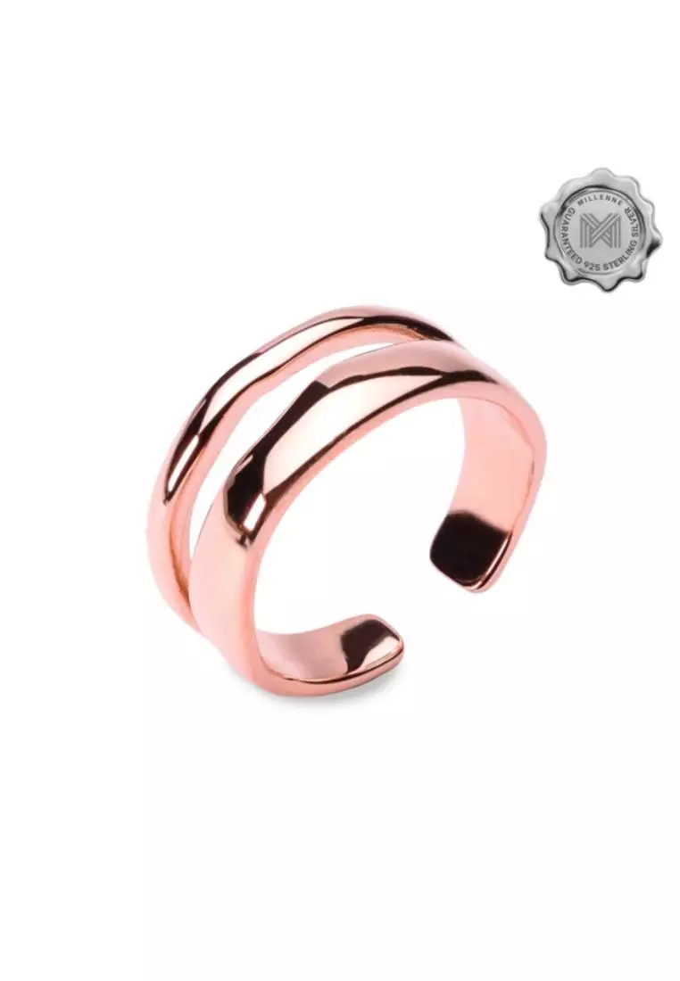 Millennia 2000 Double Line Stackable Rose Gold Ring with 925 Sterling Silver