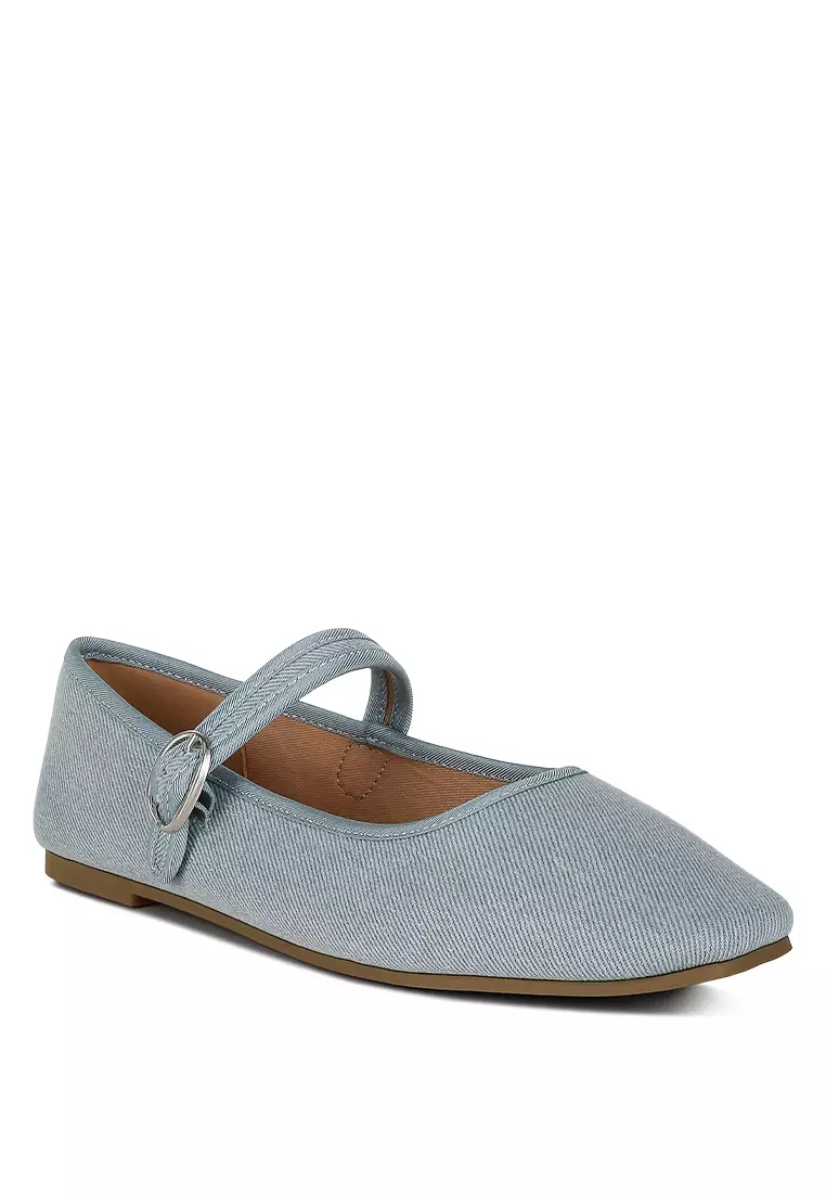 Blue Classic Denim Pin Buckle Ballerinas