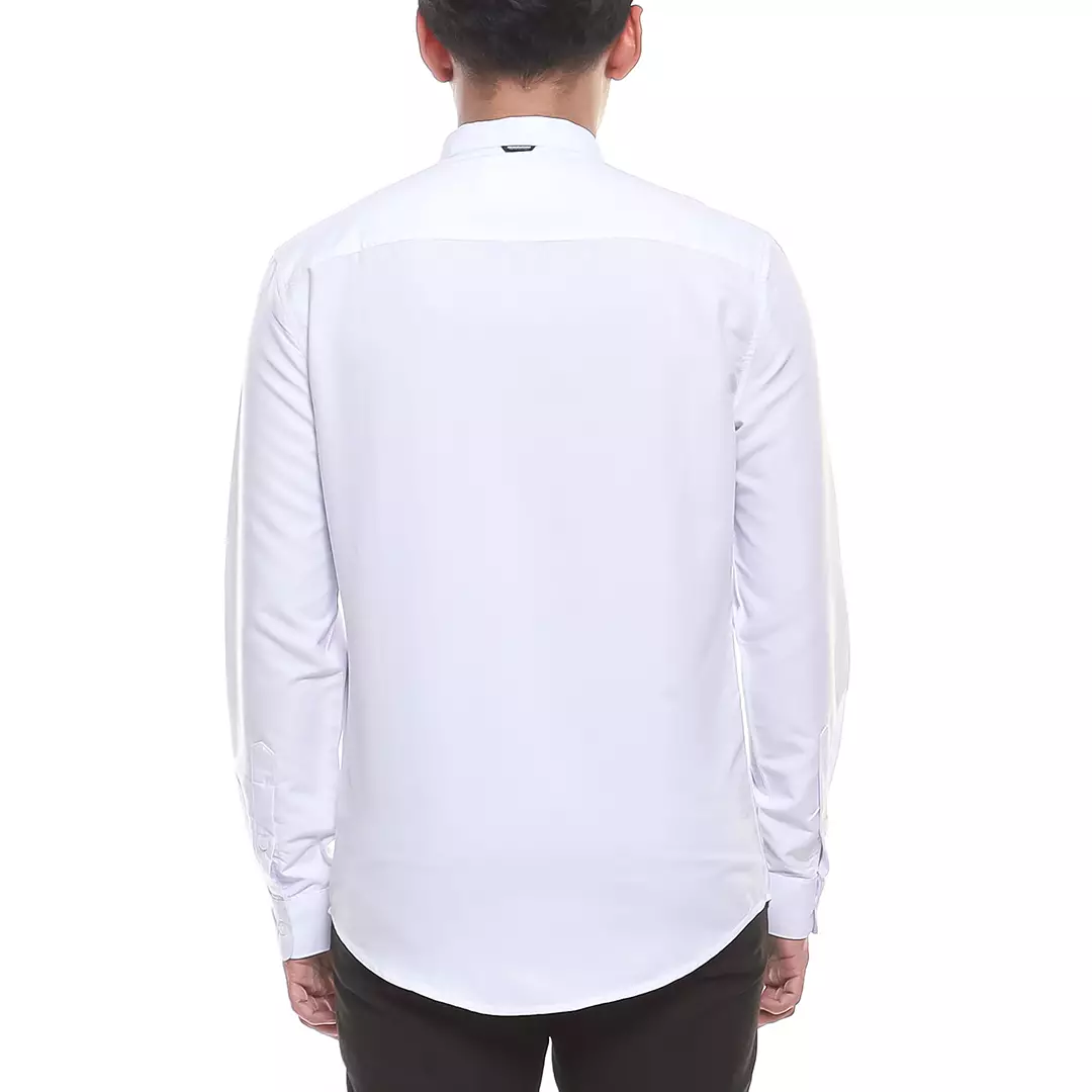 OXCON Kemeja Koko Pria Lengan Panjang Polos Fitra White