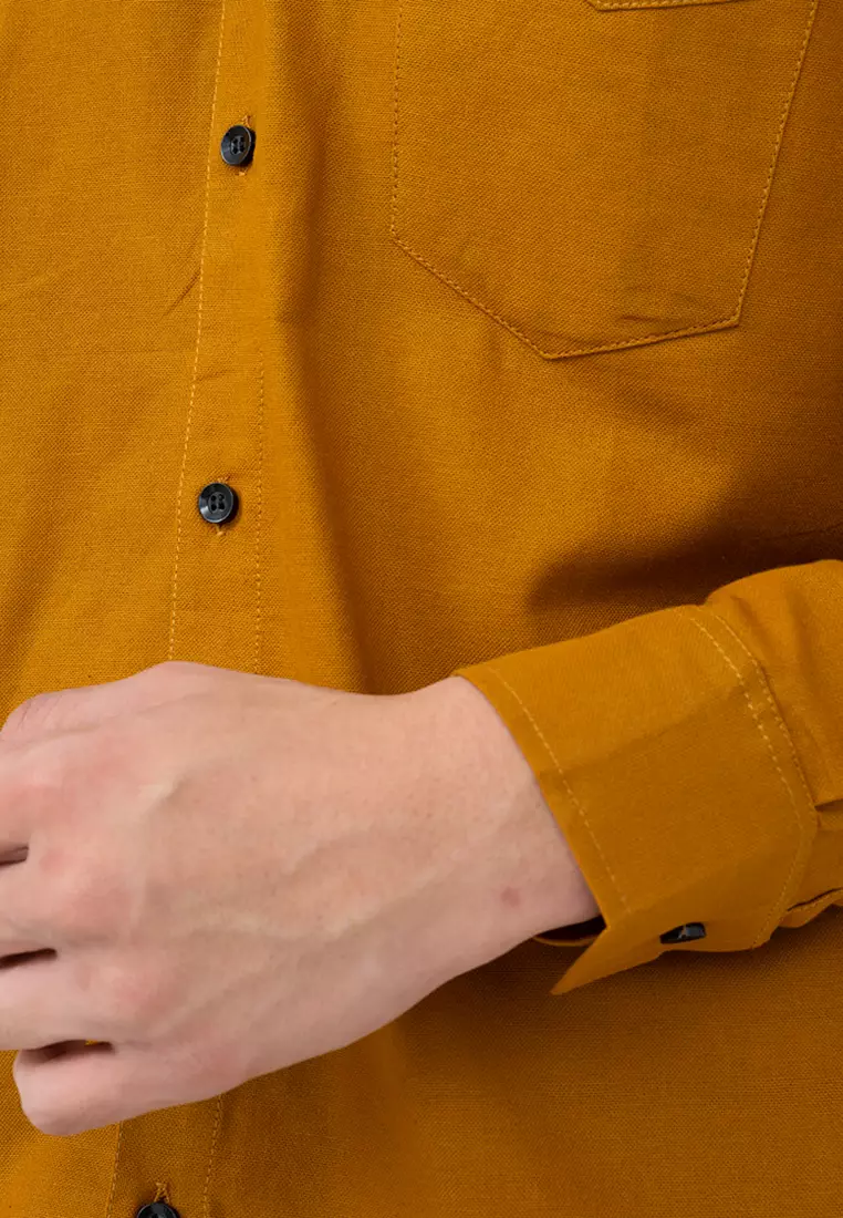 Houseofcuff kemeja Koko Lengan Panjang Pria Mustard