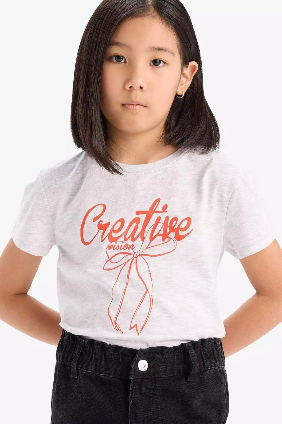 Girls' Crew Neck Printed Short Sleeve T-Shirt E5895A825Sm