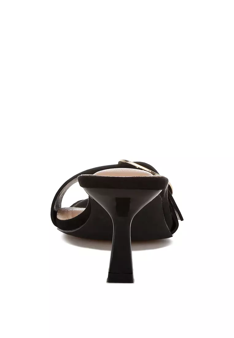 Buckle Strap Slip On Sandals in Black