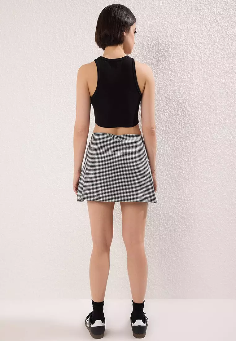 Black Petite Square Stretchy Knitted Skirt Twoss25Et00204