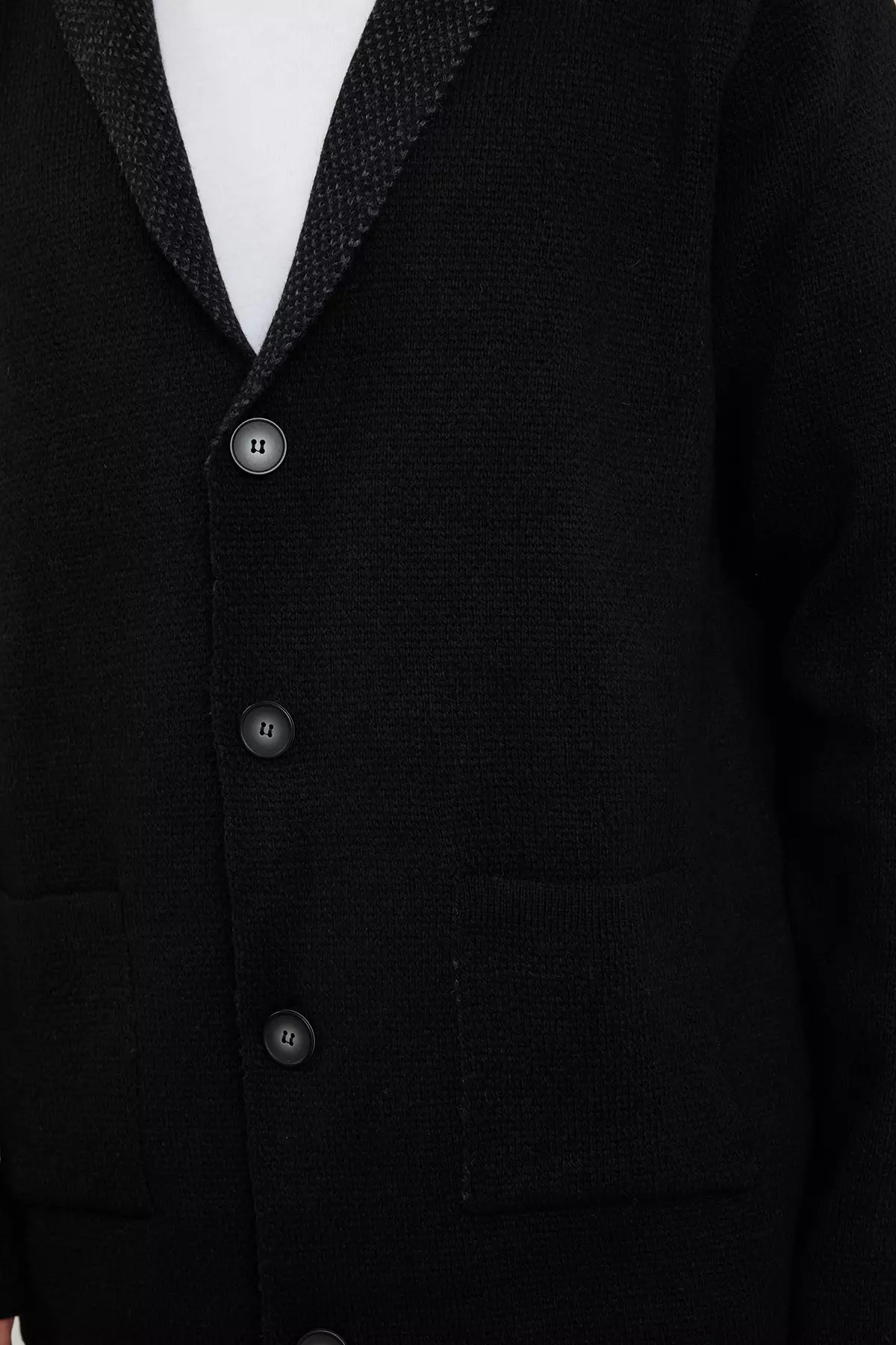 Black Regular Woolen Jacket Collar Plain Knitwear Cardigan Tmnaw22Hi0140