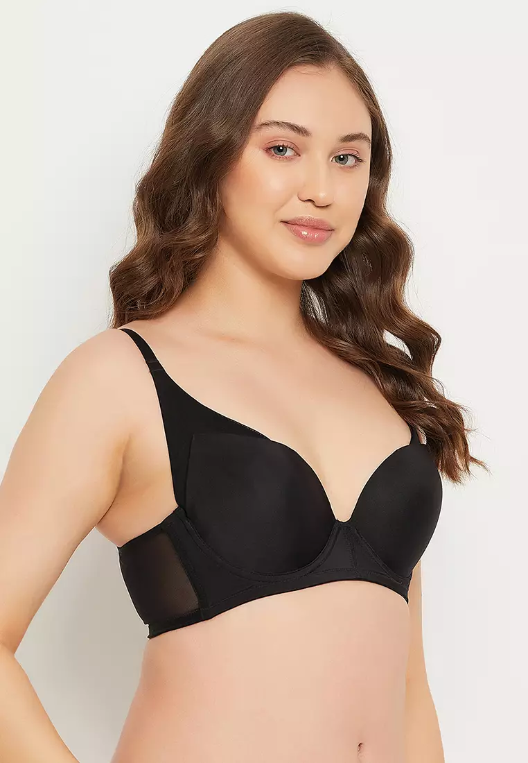 Clovia Level 2 Push-Up Padded Underwired Demi Cup Multiway T-shirt Bra in Black