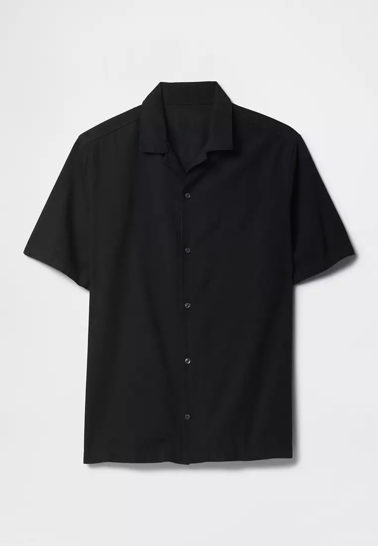 Short Sleeve Standard Linen Cotton Resort Collar Shirt
