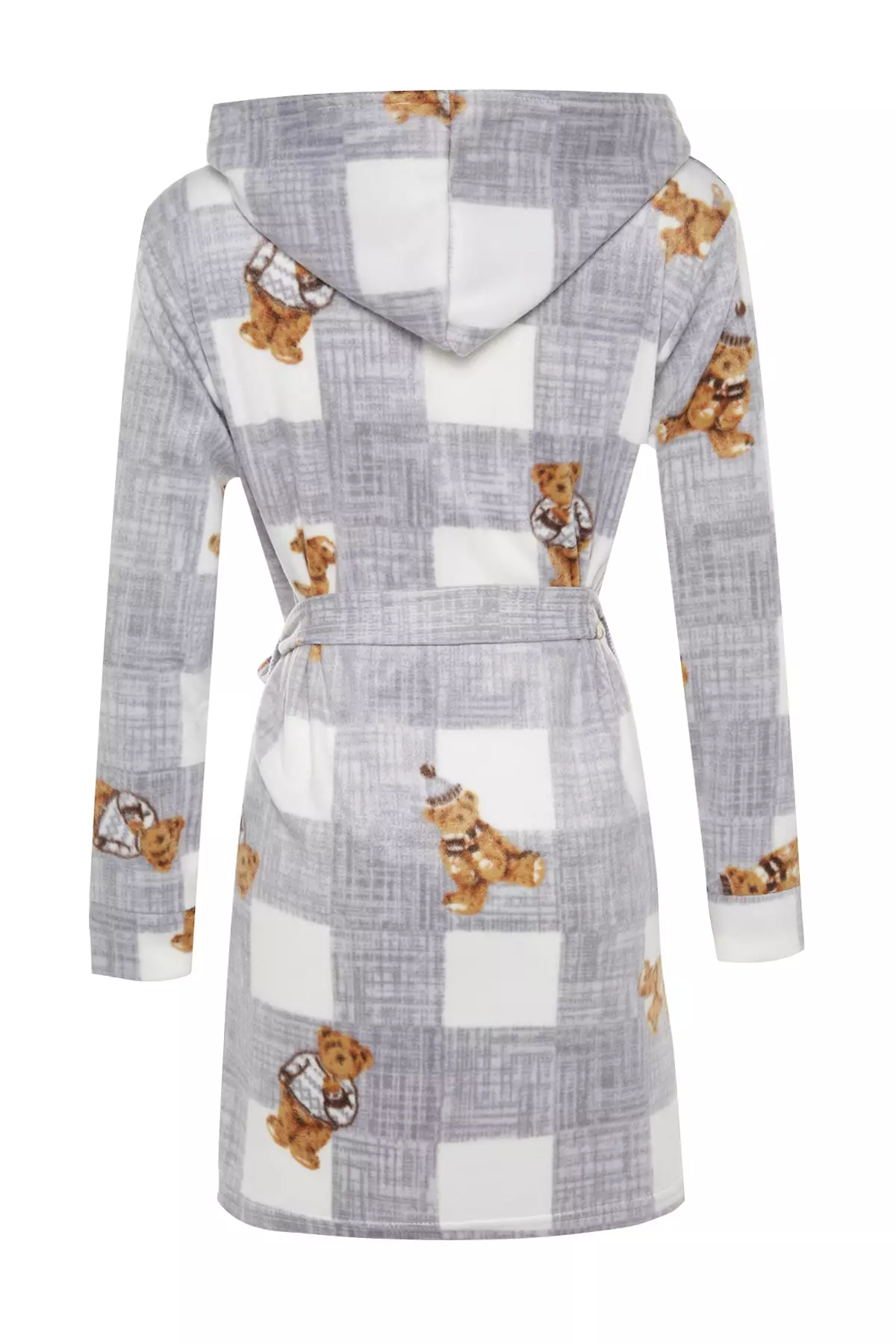 Buy Trendyol Winter Gray Fleece Knitted Dressing Gown - Belted, Plaid  Print, Teddy Bear Pocket And Hood Detail Thmaw24Sb14 Online | ZALORA  Malaysia