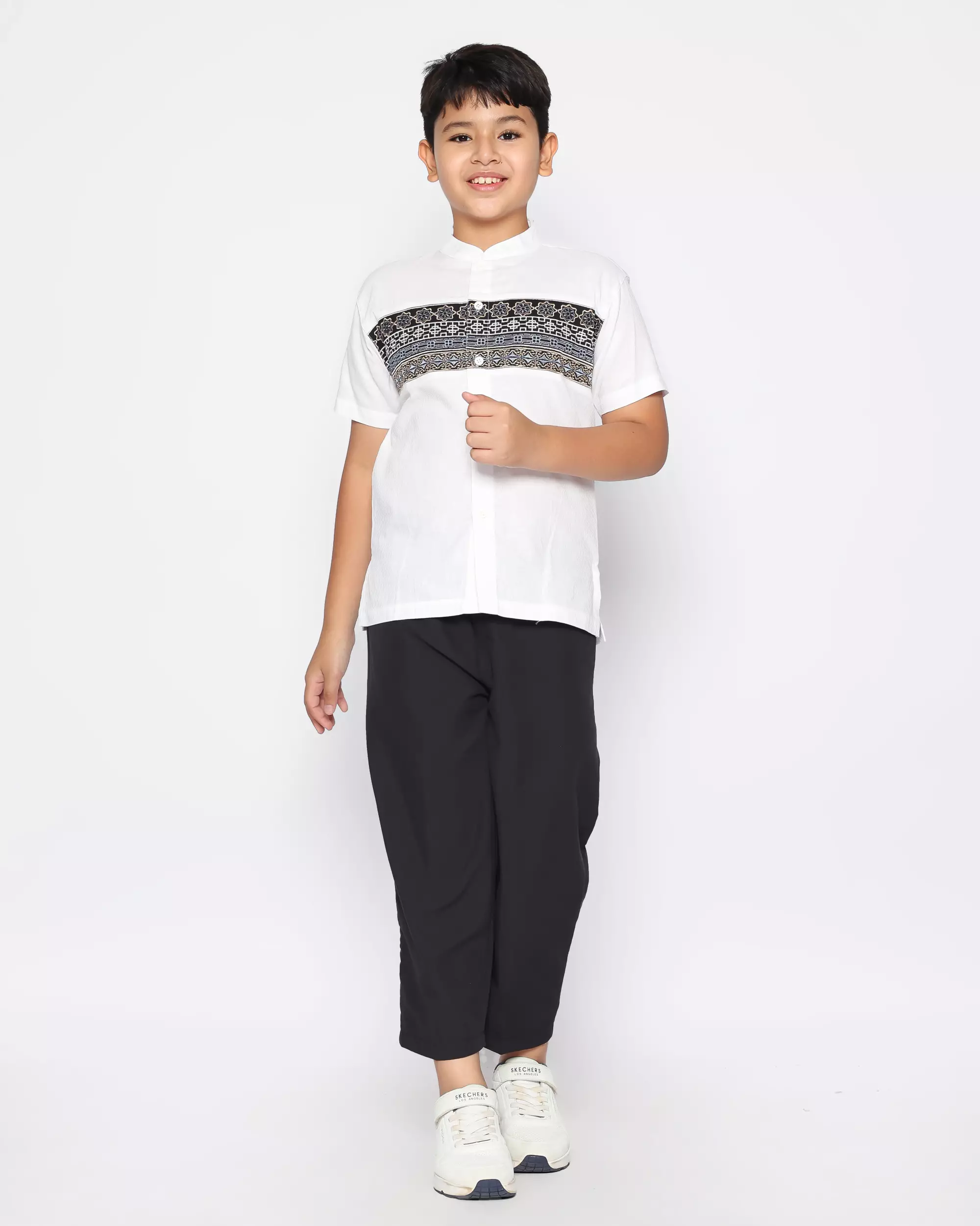 Baju Koko Set Anak Laki Bordir Stone White - GENUINE