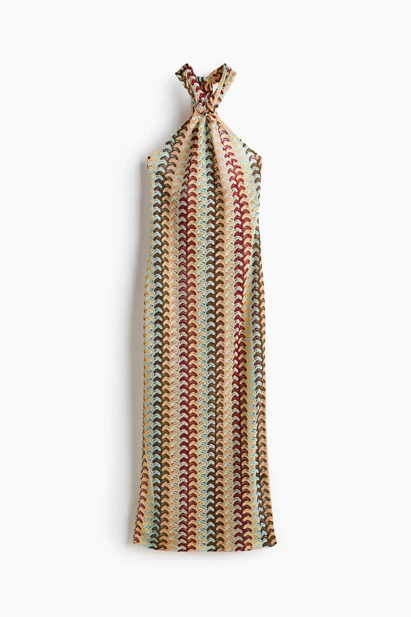 h&m striped crochet dress Crochet-look halterneck dress