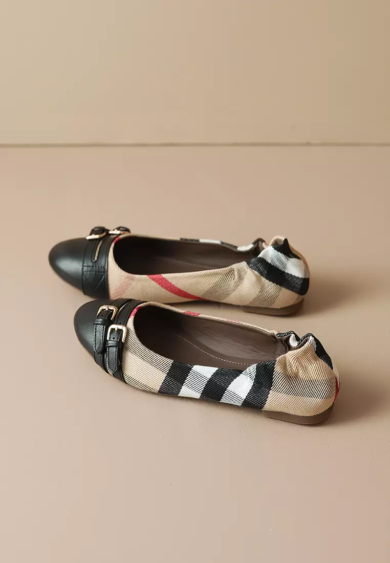 Buckle Plaid Faux Leather Flat Ballerinas WW955-5