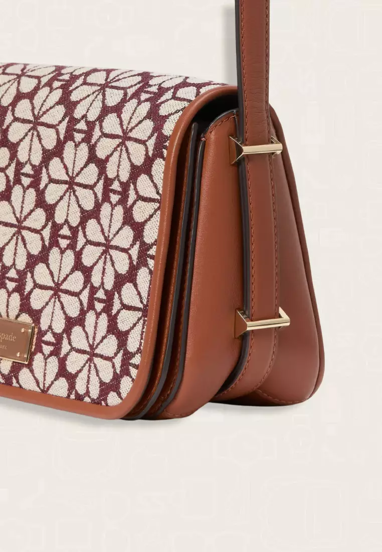 Kate Spade Spade Flower Jacquard Small Flap Crossbody Brown