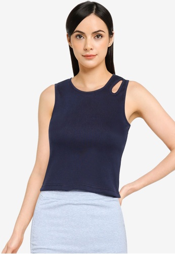 UniqTee navy Tank Top With Shoulder Cutout AC253AA9EE6079GS_1