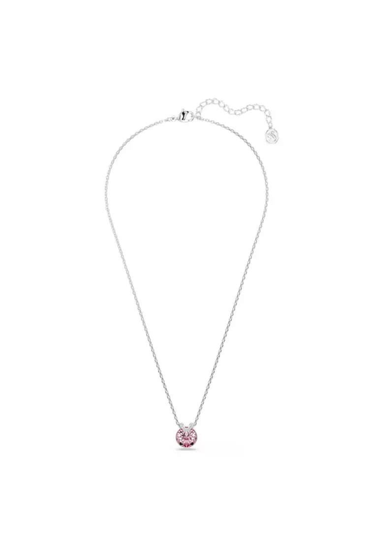 Bella V Pendant, Round Cut, Pink, Rhodium Plated