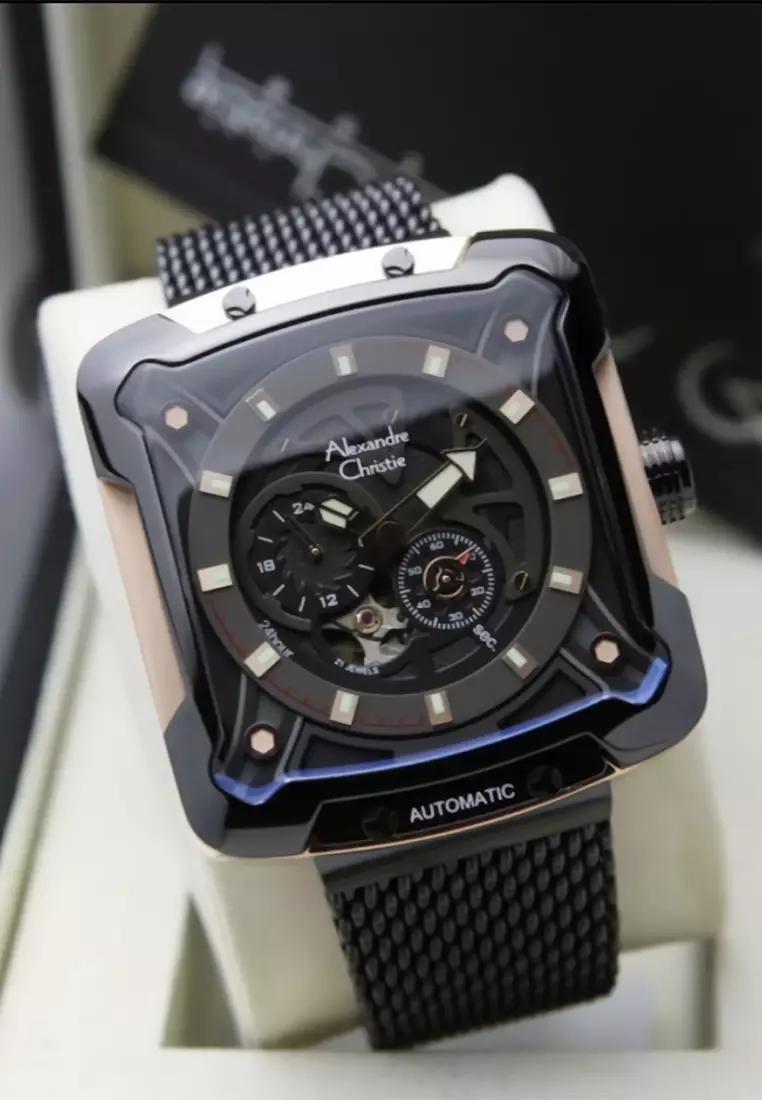 Alexandre Christie Automatic - Jam Tangan Pria - Rosegold Black - Stainless Steel - 3039 MABBRBA