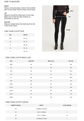 levi jeans size chart conversion