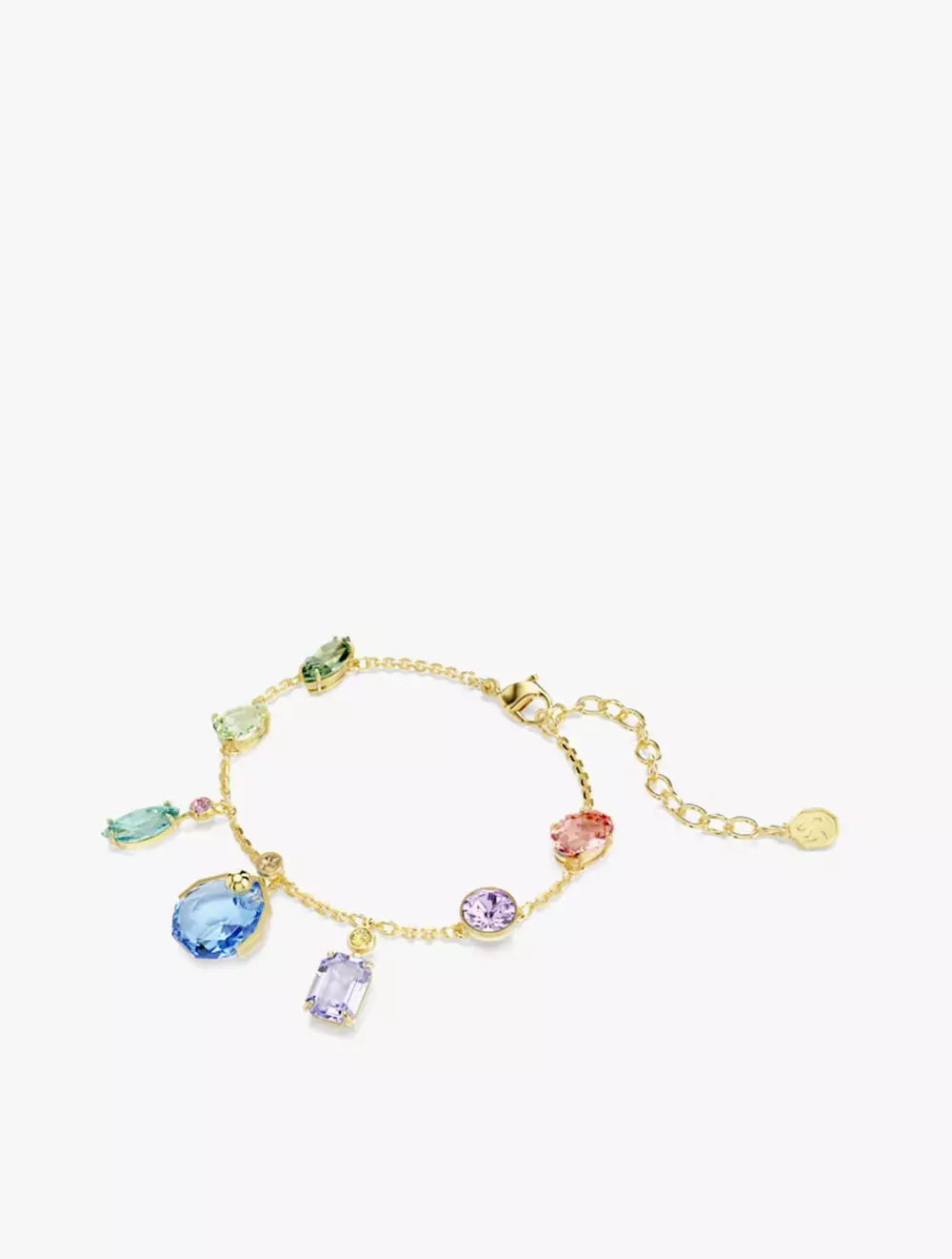Gema bracelet, Mixed cuts, Dangling crystals, Multicolored, Gold-tone plated