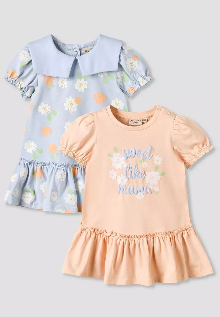 Babyshop Pack Of 2 Round Neck Short Sleeve Knee-Length Dress With Floral Print