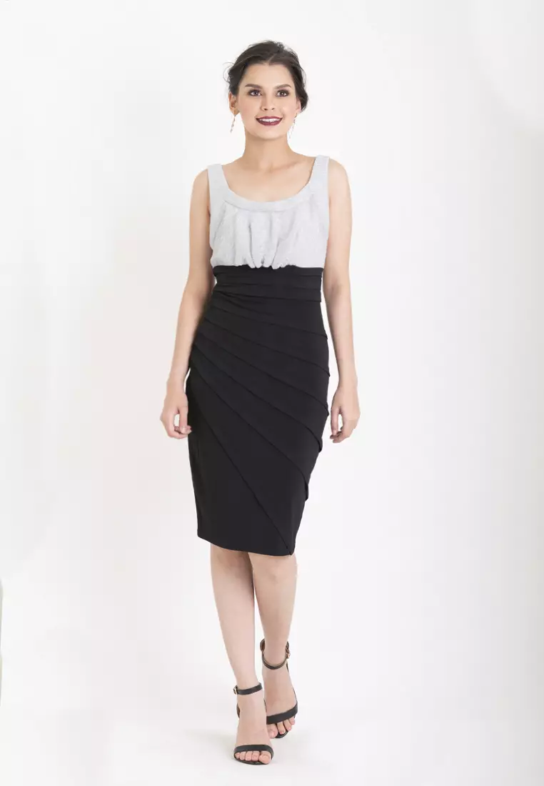 Caye Silver Top with Black Skirt Dress