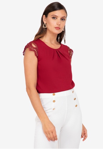 ZALORA WORK red Lace Sleeves Top 7F714AA7D759E9GS_1