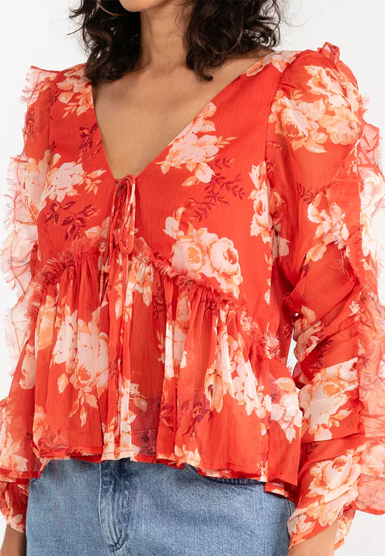 ASOS Design V Neck Blouse With Frill Long Sleeve Detail 2025 Buy