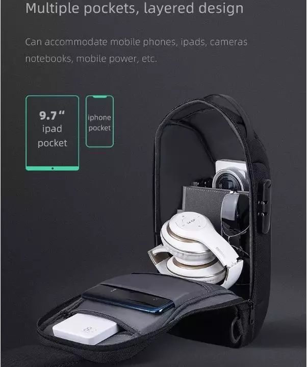 Mark Ryden MR7116 Tas Selempang Pria WaistBag Pria Sling Bag Pria Crossbody Bag TSA Lock - BLACK