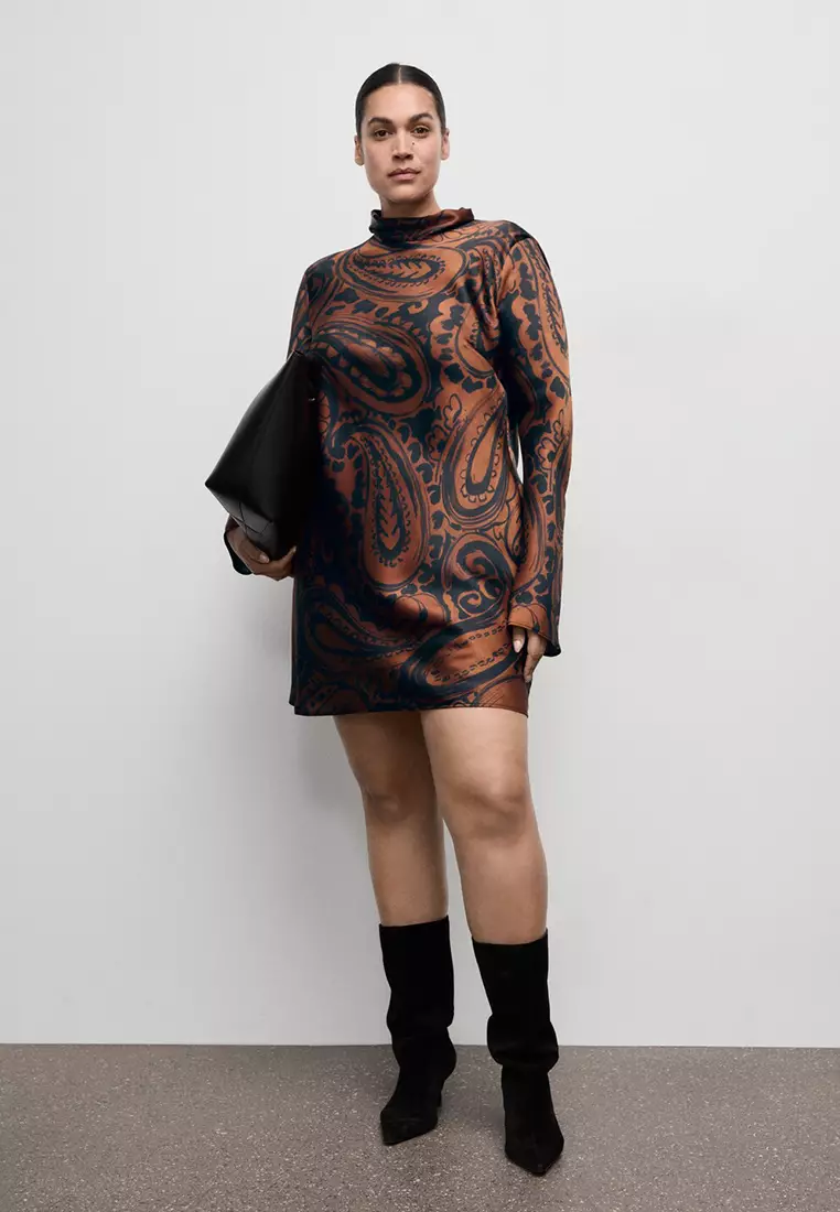 Paisley-Print Satin Dress