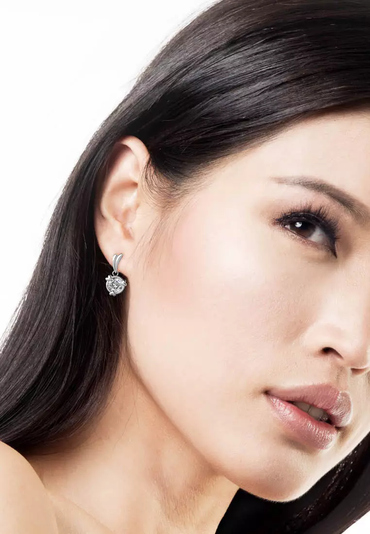 Tri Love Ring Earring White Gold - Anting Crystal by Her Jewellery