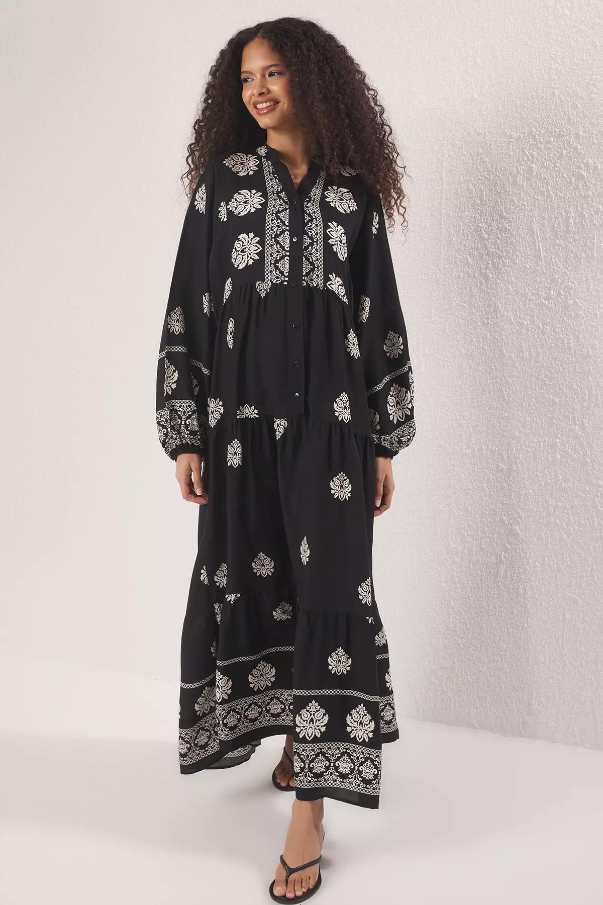 Black Patterned Viscose Woven Dress TCTSS24EB00221