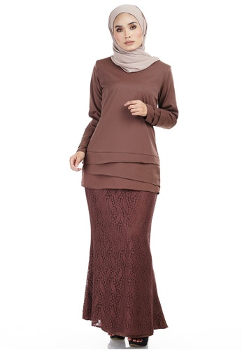Daliya Kurung with Asymmetry Layered Top from Ashura in Brown