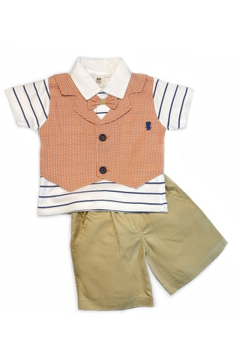 Toffyhouse white and orange and beige Toffyhouse Beary Cute Teddy Vest T-shirt & Shorts 2E1A2KAD09E789GS_1
