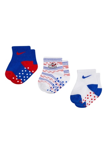 Nike red Nike Unisex Newborn's AF1 Stripe 3 Pack Grip Ankle Socks (6 - 12 Months) - University Red BA4C1KA060644FGS_1