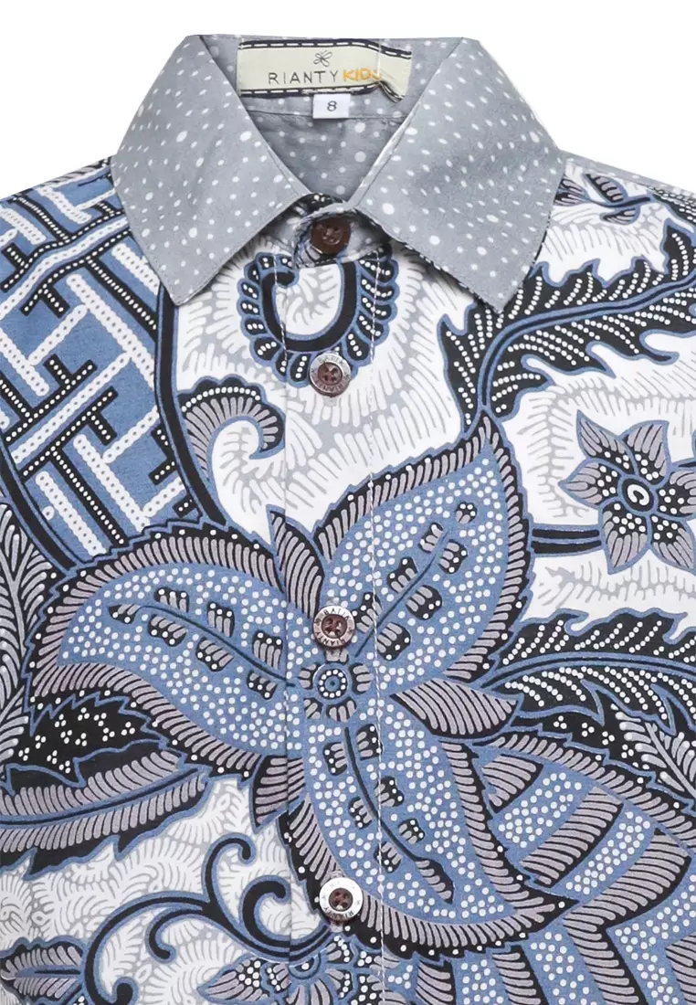 Hem Anak Batik Laki Laki Brixsio Lengan Pendek Grey