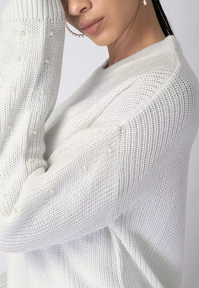 Pearl Embellished Drop Shoulder Sweater