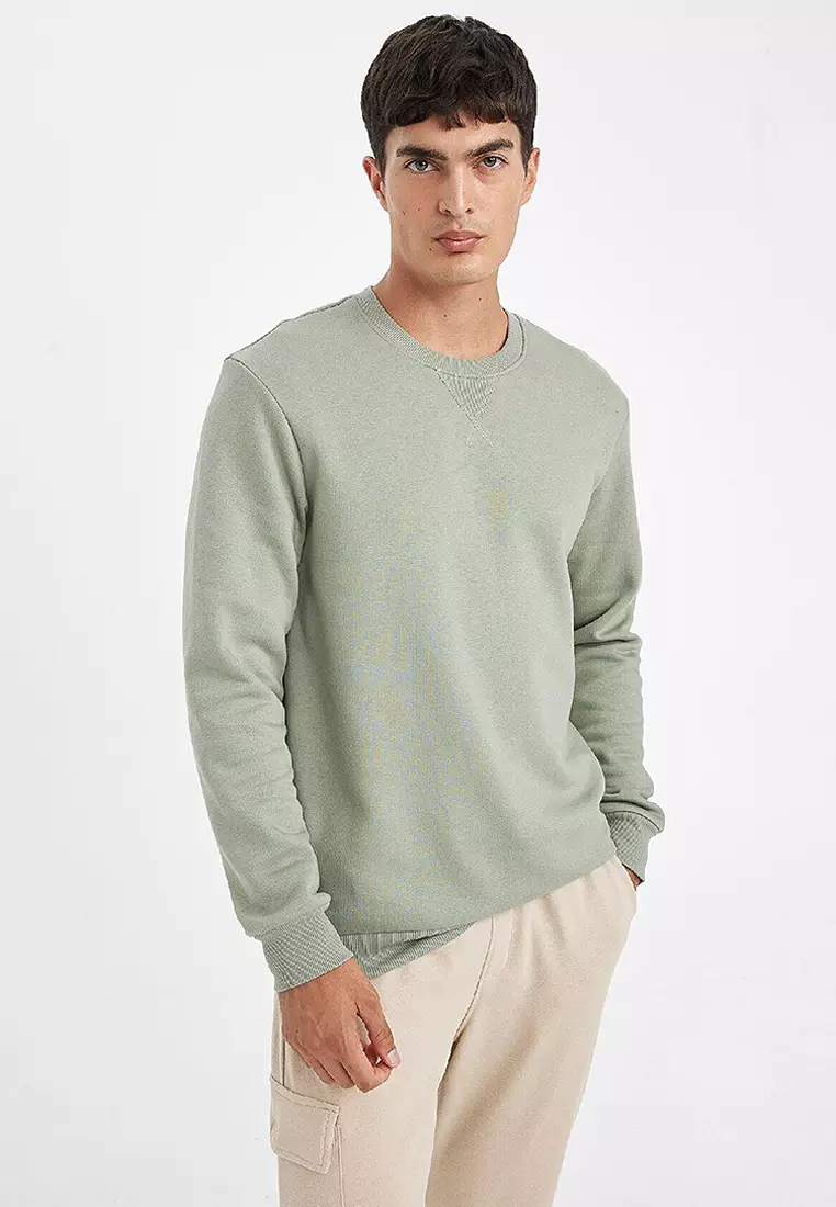 Regular Fit Crew Neck Thick Basic Plain Sweatshirt