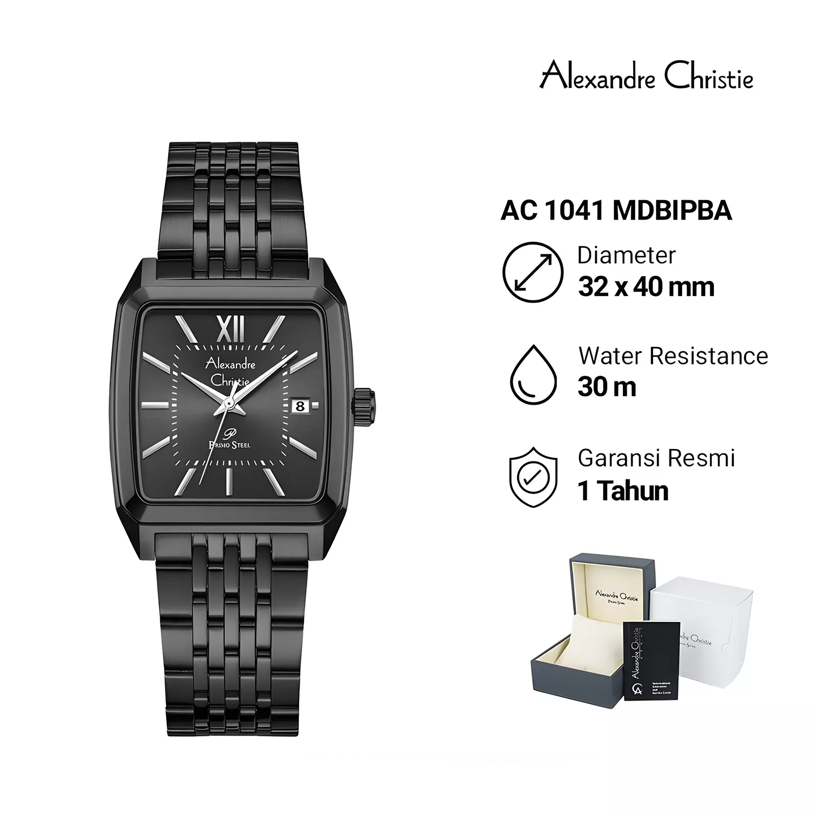 Alexandre Christie Primo Steel - Jam Tangan Couple Pria Wanita - Black - Stainless Steel - 1041 MLDBIPBA