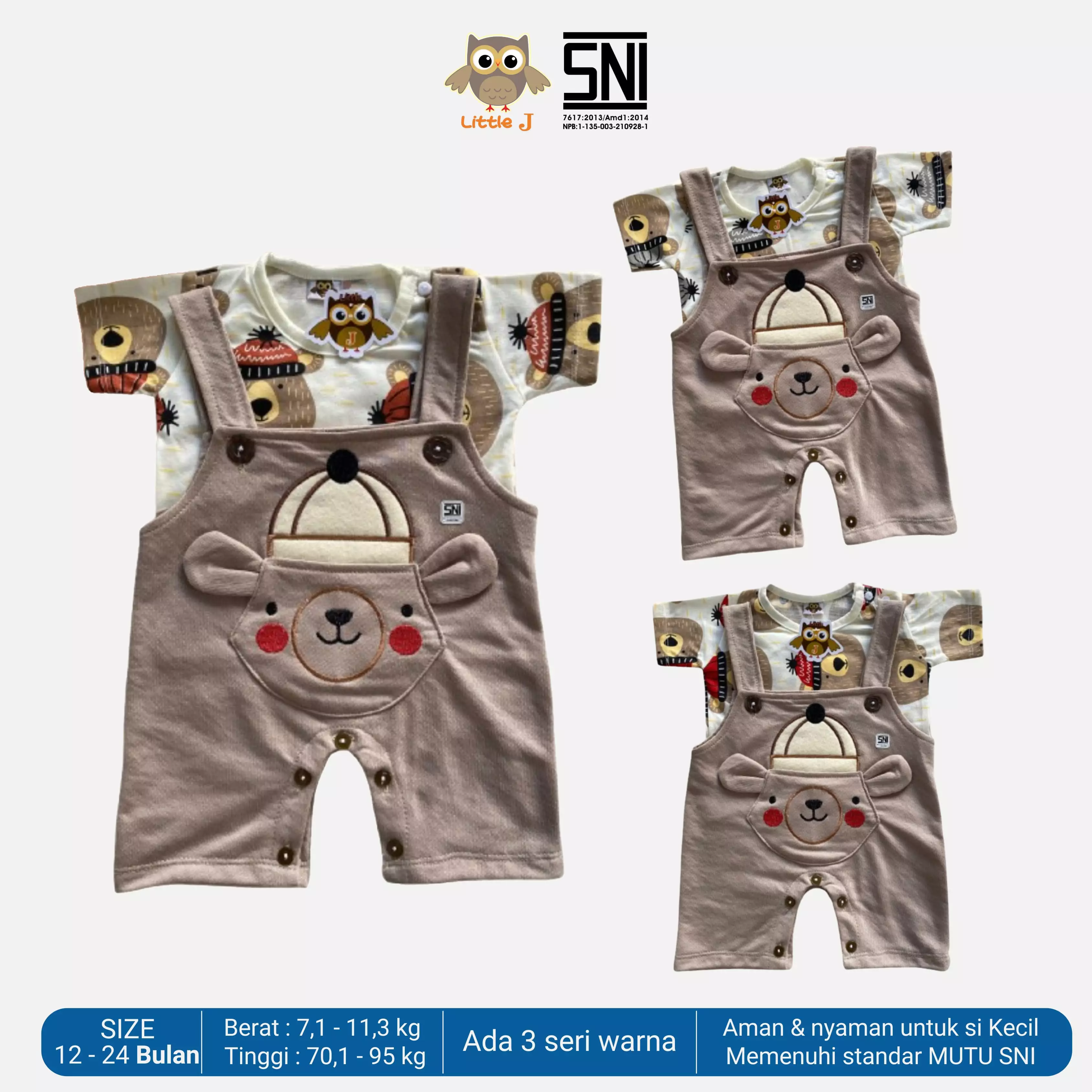 Little J Basic Baby Bear Overall Set - Baju Anak - Jumper Anak