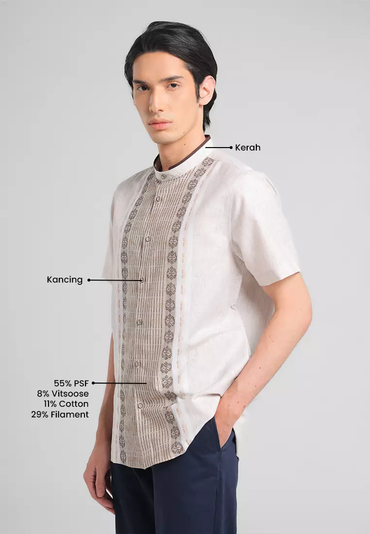 MANZONE X Adipati Dolken - Kemeja Koko Lengan Pendek Pria Bunni Modern Fit - Khaki Warna Khaki